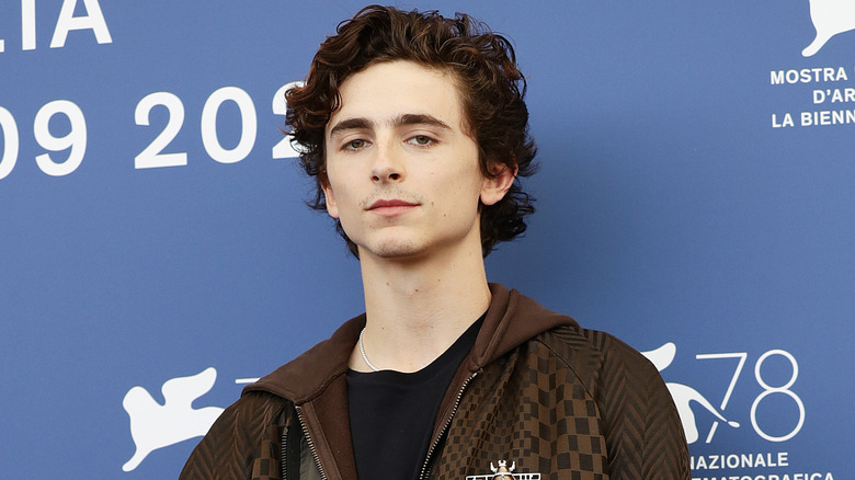 Chalamet looks seriously at camera 