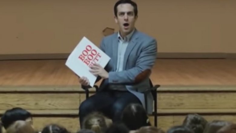 BJ Novak reading to a group of children from  The Book with No Pictures