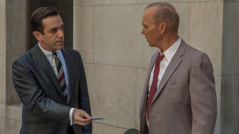 BJ Novak and Michael Keaton in The Founder