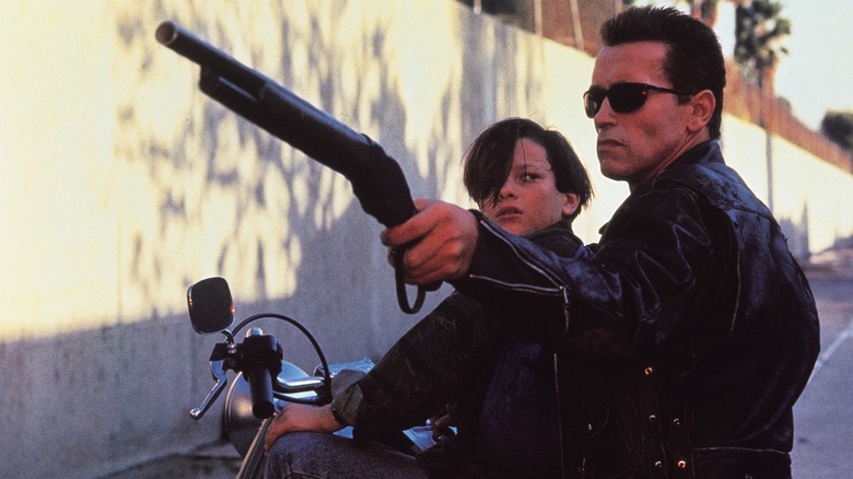 Arnold Schwarzenegger and Eddie Furlong in "Terminator 2"