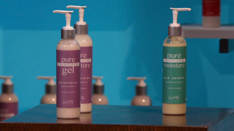 CurlMix products displayed on Shark Tank