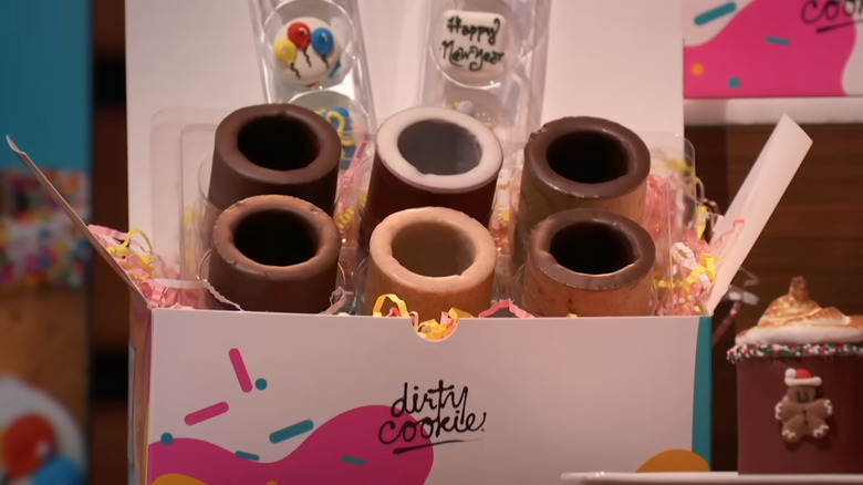 A Dirty Cookie box with six cookie shots