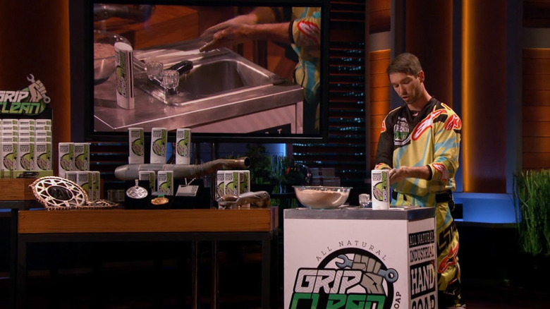 Bryce demonstrating Grip Clean on Shark Tank