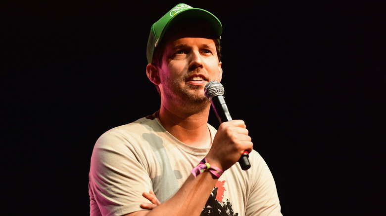 Jon Heder with microphone