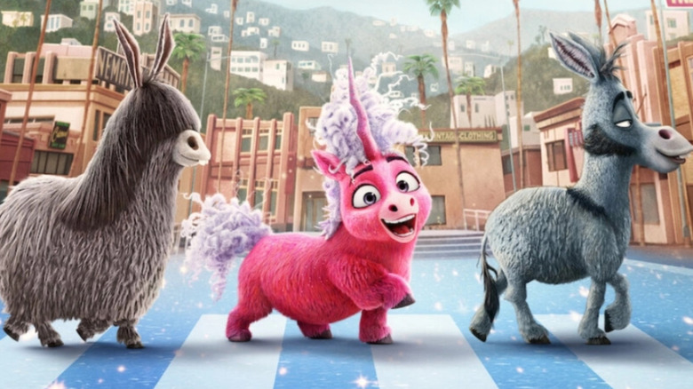 Thelma and friends cross the street in "Thelma the Unicorn" (2024)