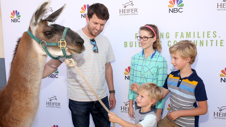 Jon Heder introduces his kids to a llama