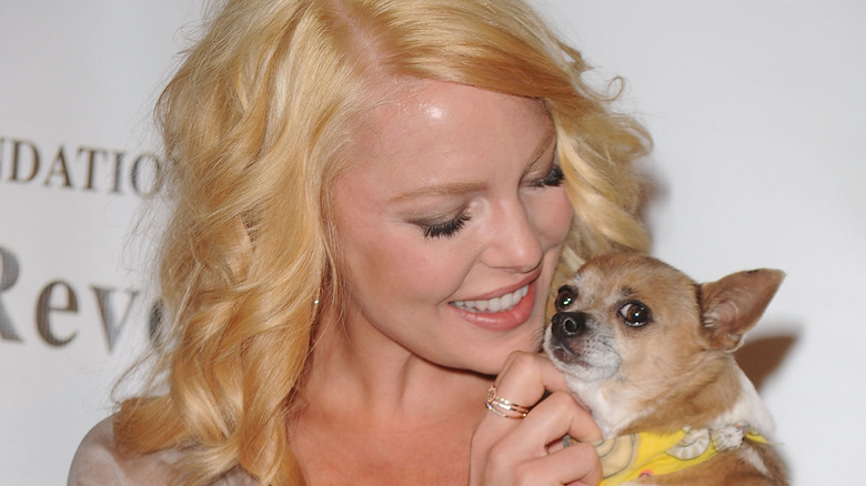 Katherine Heigl smiling with dog