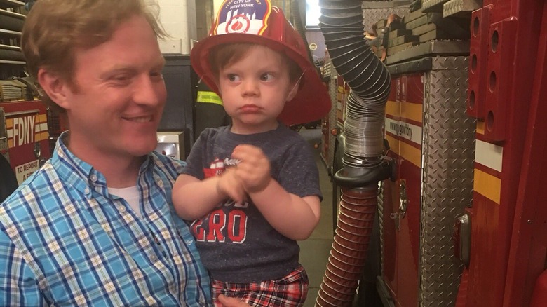 Michael C. Maronna and son at fire station