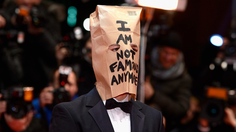 Shia Labeouf with paper bag on head