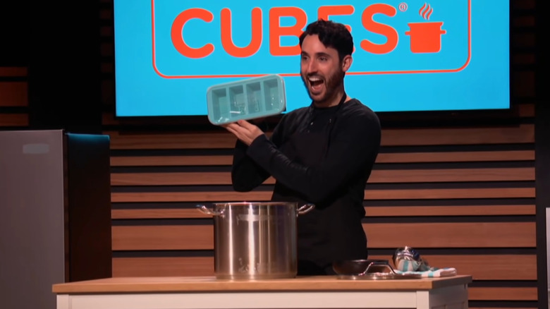 Actor demonstrating Souper Cubes on Shark Tank