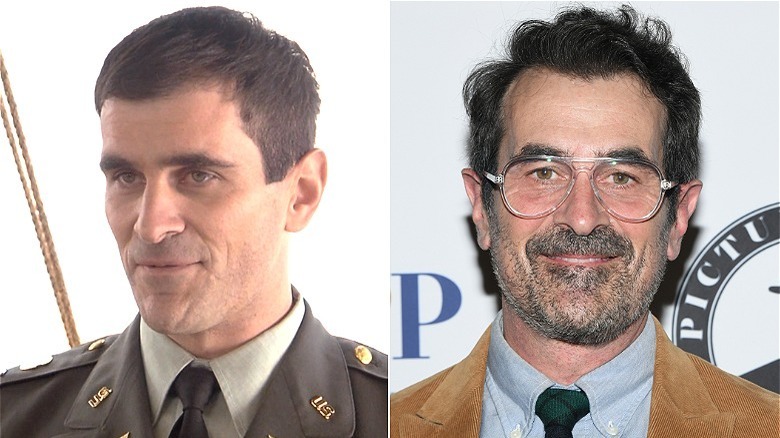 Split image: Burrell in Evolution 2001, Burrell with glasses in 2023