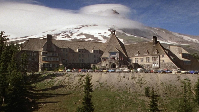 The Timberline Lodge covered in snow