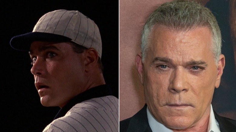 Ray Liotta as a baseball player and Ray Liotta in a suit