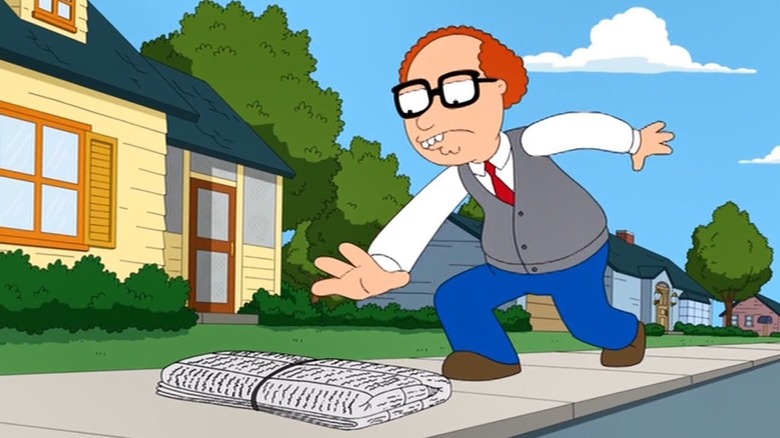 Mort reaches for newspaper