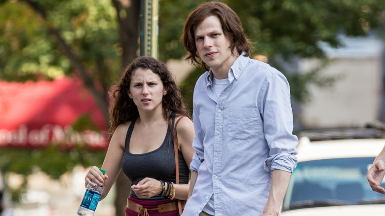 Hallie and Jesse Eisenberg walking