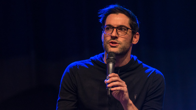 Tom Ellis speaks to a crowd