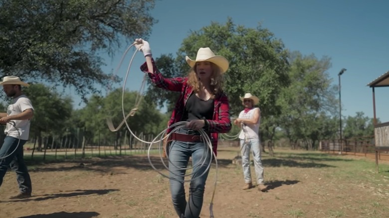 Practicing roping at cowboy camp