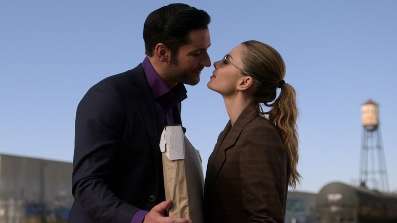 Lucifer and Chloe about to kiss