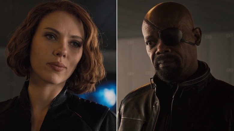 Natasha Romanoff Nick Fury split image