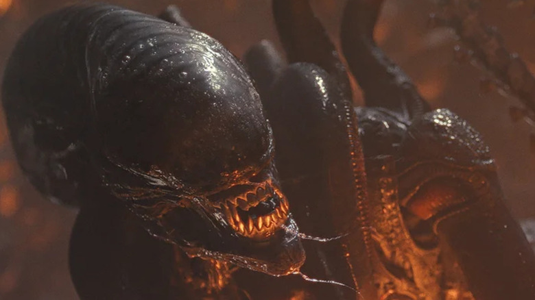 A xenomorph snarling