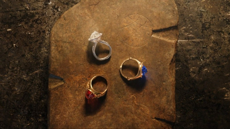 The Three Elven Rings on a stone