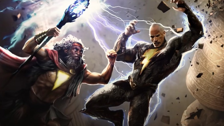 The wizard and Black Adam locked in struggle