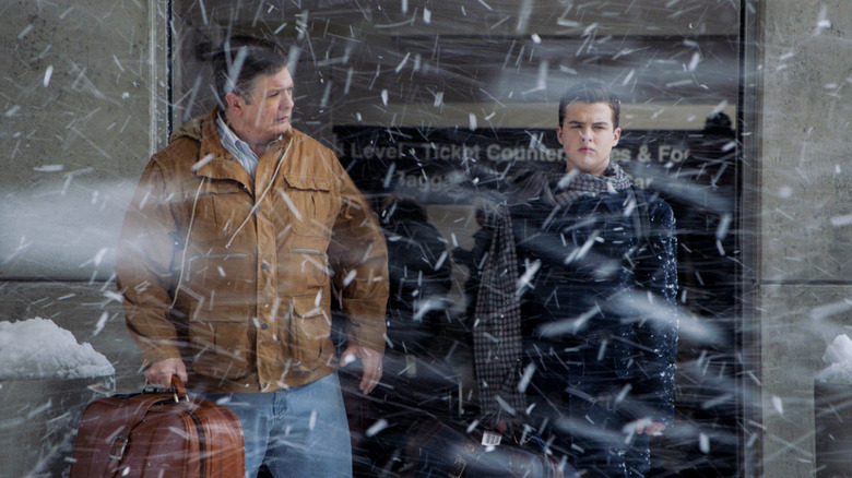 George and Sheldon in snow at airport on Young Sheldon