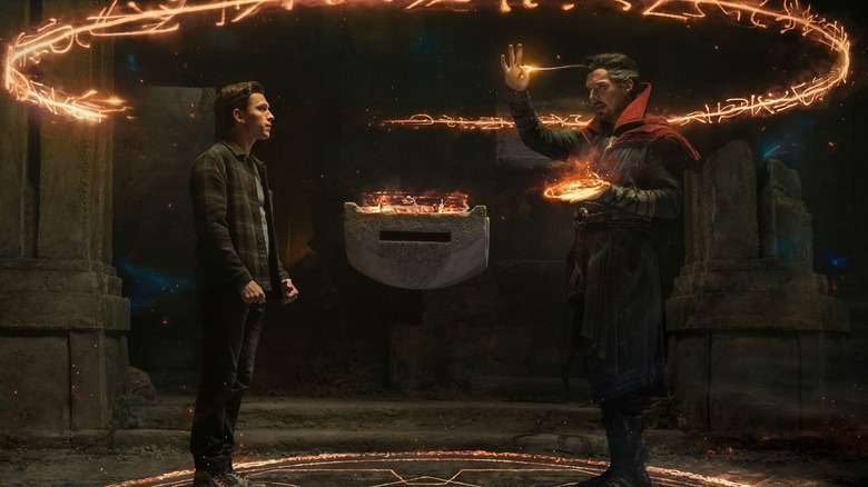 Peter Parker and Doctor Strange performing spell 