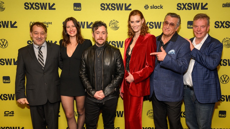 Sam Raimi, Lily Sullivan, Lee Cronin, Alyssa Sutherland, Bruce Campbell and Rob Tapert attending event