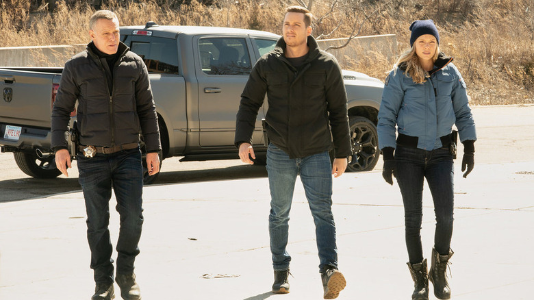 Jason Beghe, Jesse Lee Soffer, and Tracy Spiridakos in character on "Chicago P.D."