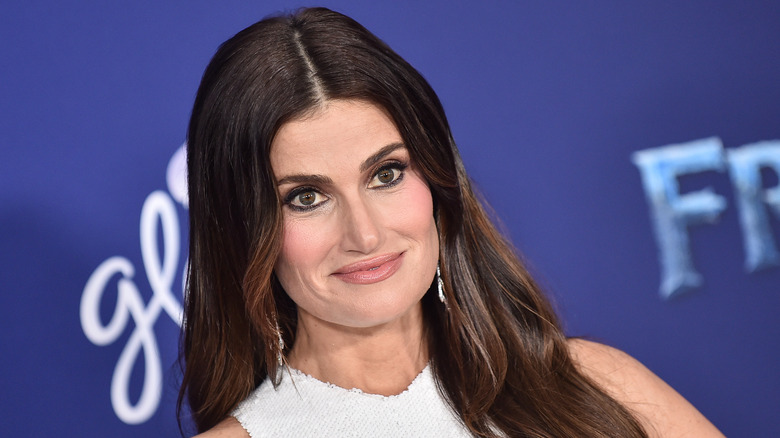 Idina Menzel in white dress