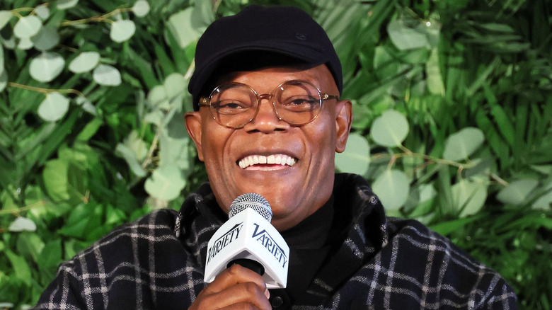 Samuel L. Jackson sitting for an interview