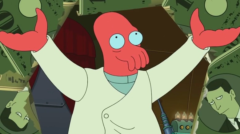 Zoidberg raises his arms up