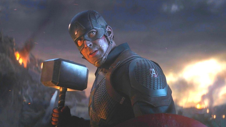 Captain America holding Mjolnir