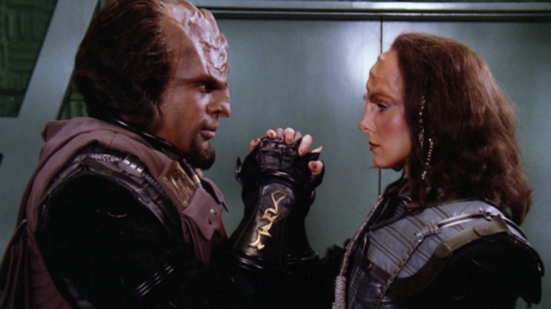 Worf and K'Ehleyr shaking hands