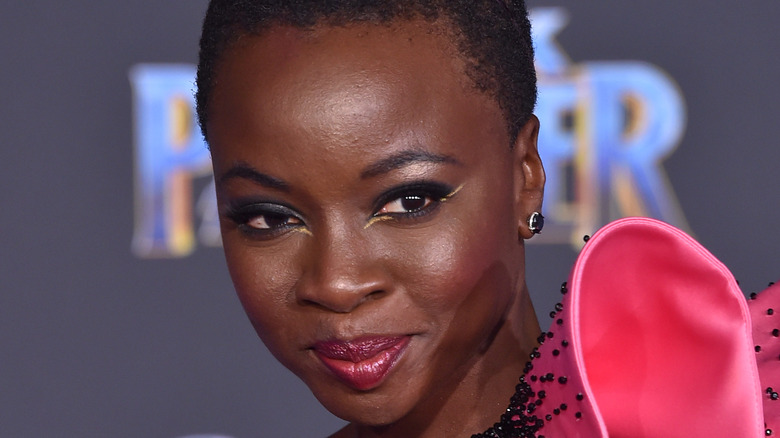 Danai Gurira in a pink dress at the Black Panther premiere