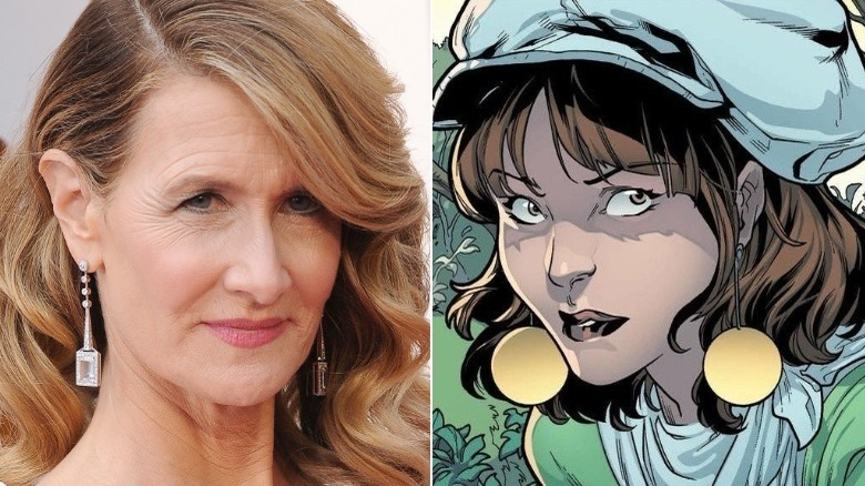 Split image of Laura Dern and Moira MacTaggert