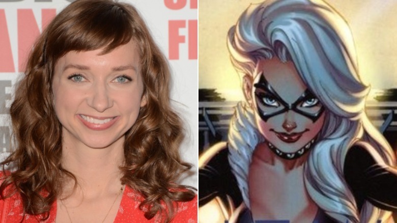 Split image of Lauren Lapkus and Black Cat