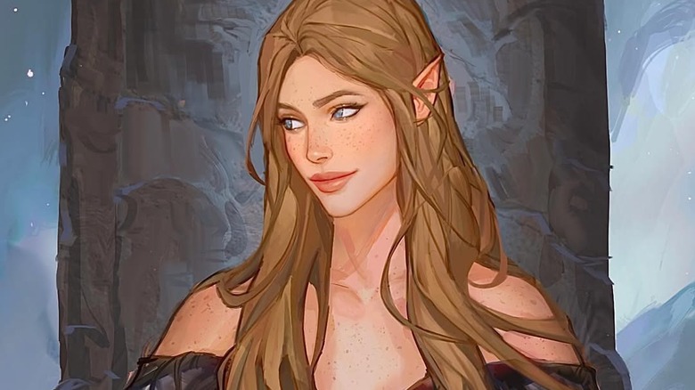 Feyre, high lady of the Night Court, sitting on her throne