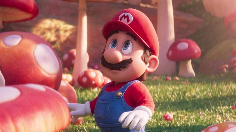 A concerned Mario is looking up in the Mushroom Kingdom (2023)