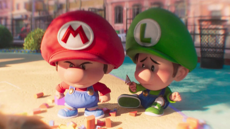 Flashback of Mario standing up for Luigi when they were kids (2023)