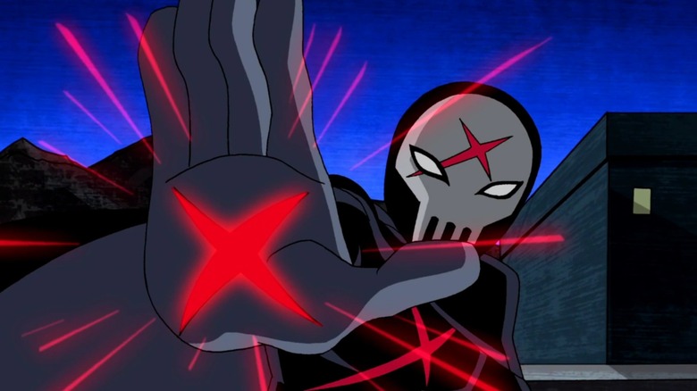 Red X holding his hand up with a red x on the palm