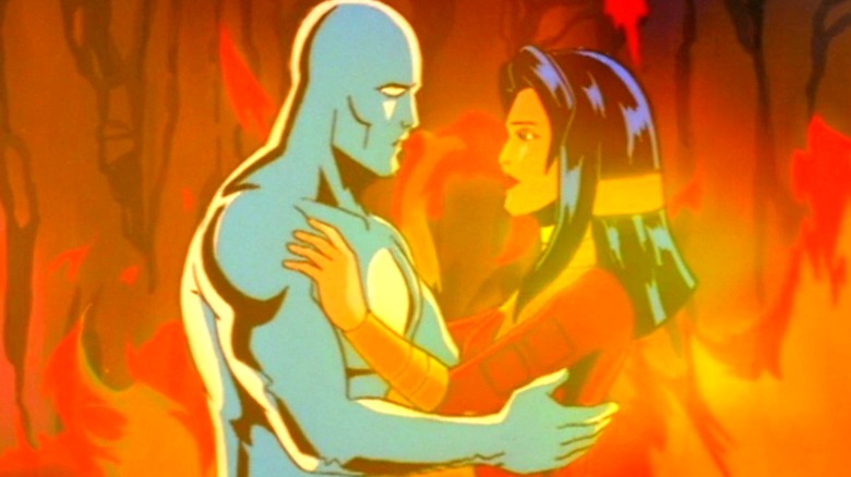 Silver Surfer and Shalla-Bal in fire