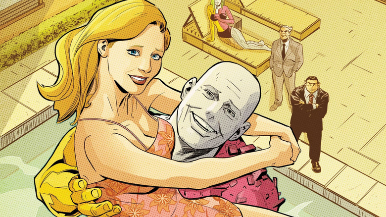 Metamorpho lifts a woman out of a pool