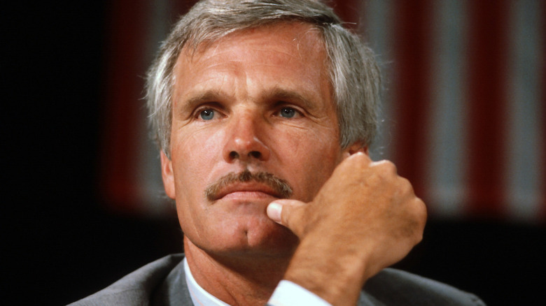 Ted Turner at a New York City press conference in 1985