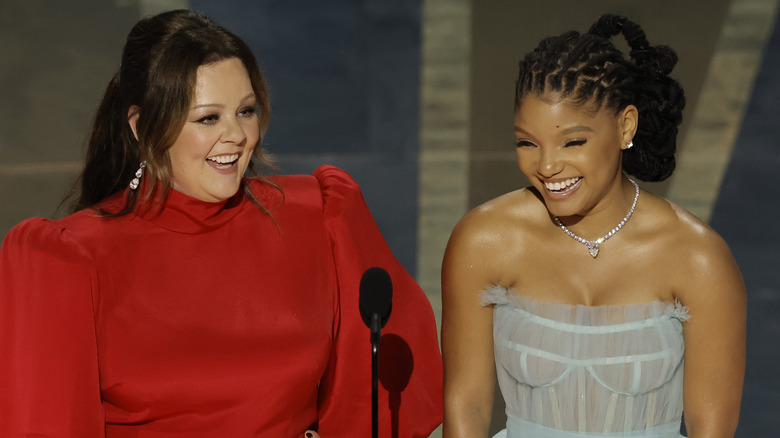 Halle Bailey announcing with Melissa McCarthy