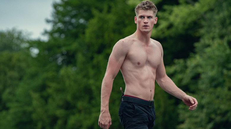 Sky training shirtless