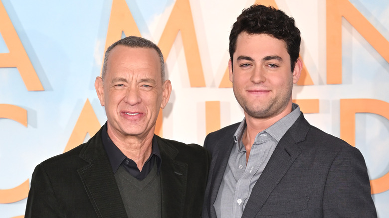 Tom and Truman Hanks on the red carpet