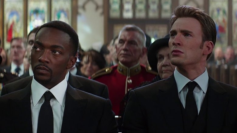 Anthony Mackie and Chris Evans in Captain America: Civil War