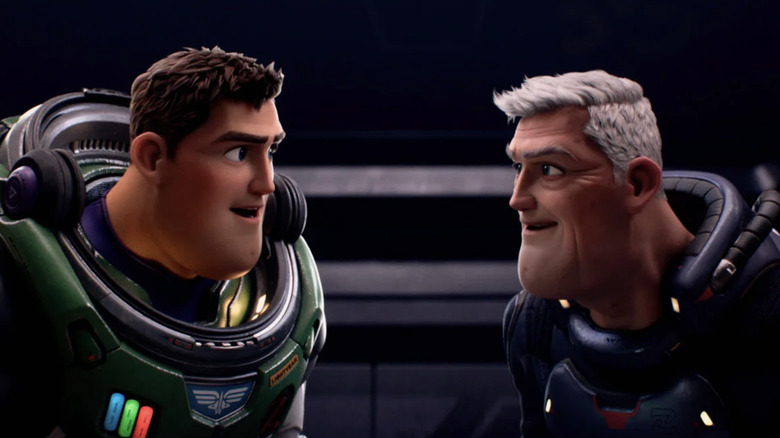 Buzz Lightyear talks to his older self, the unmasked Emperor Zurg